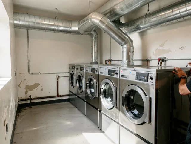 Plymouth Dryer Vent Cleaning team performing large-scale commercial dryer vent cleaning in Plymouth