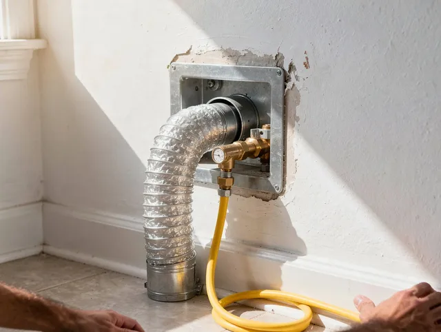 Plymouth Dryer Vent Cleaning certified technician performing specialized gas dryer vent cleaning in Plymouth